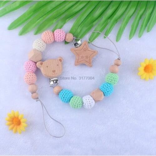 DHL 200pcs Baby Teether Pacifier Chain Elephant Wooden Clip Geometric Crochet Beads With Bag Wood Teether Tiny Rod Toys