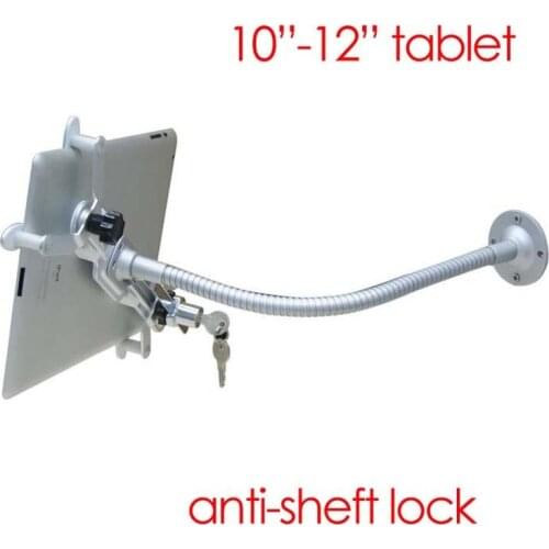 DL-TBM-01 universal metal anti-theft 7"-10.6" tablet wall bracket holder with safety lock gooseneck soft tube