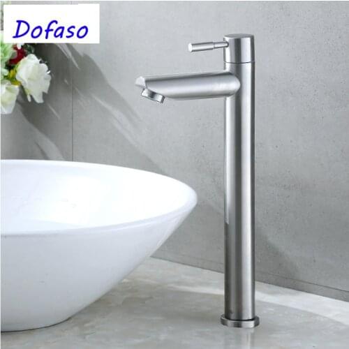 Dofaso 304 stainless bathroom high quality bath sink faucet slim cold basin water tap bathroom single sink faucet no hose