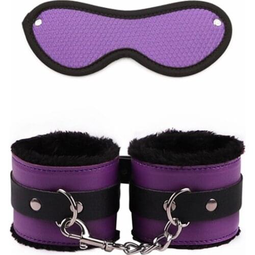 Erotic Adult Sponge Eye Mask with PU Leather Handcuffs Kit Fetish Bdsm Slave Bondage Games Mask for Couples Flirt Sex Toys