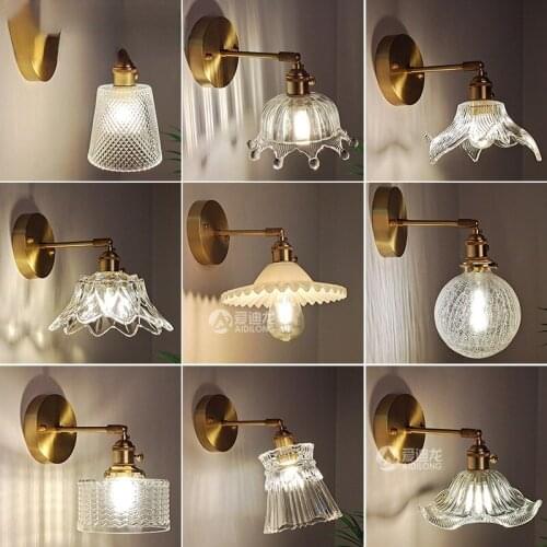 European Retro Simple Glass Wall Lamp For Hallway Balcony Aisle Bedroom Bedside Lamp Bathroom Modern Romantic Decoration Light