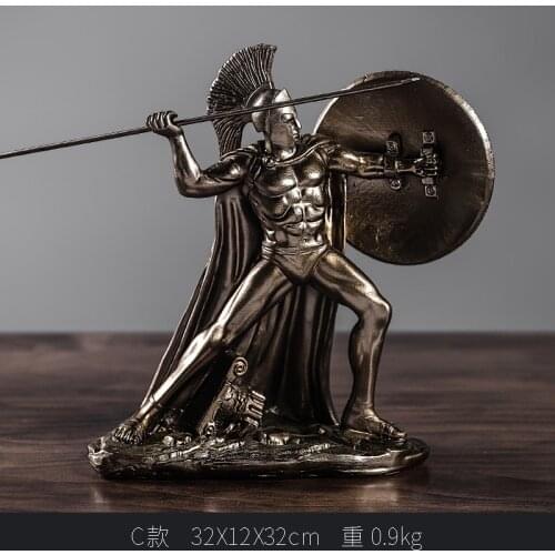 European Style Vintage Spartan Warrior Statues for Home Decorations Living room Decorative Sculpture Figure Bar Cafe Decor