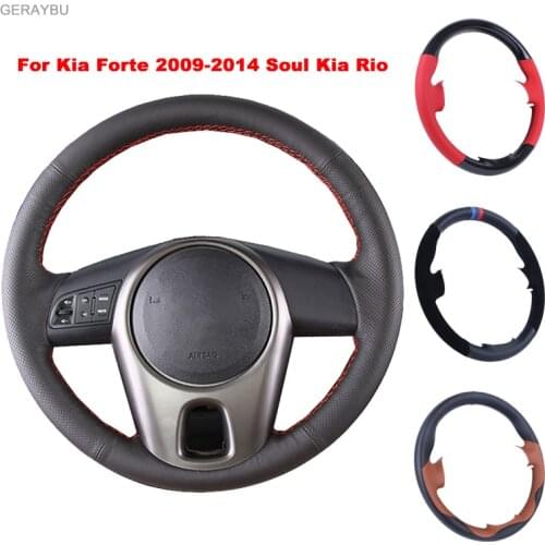 GERAYBU Custom DIY Leather Hand-sewn Car Steering Wheel Cover For Kia Forte 2009-2014 Soul Kia Rio Breathable Wear-resistant