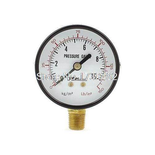 Horizontal Mount 1/4 PT Male Thread Water Air Pressure Gauge 10kg/cm2