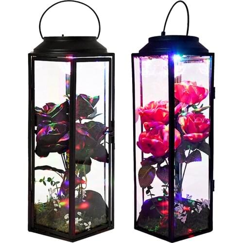 Artificial Flower Rose in Glass Cover with A Colored LED Valentines Day Thanksgiving Mothers Day Christmas Girl Birthday Gift