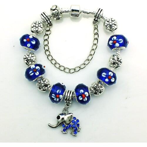 JINGLANG Brand New Fashion Blue Ceramics Murano Beads Elephant Animals Charm Bracelets For Women Infinity DIY Jewelry