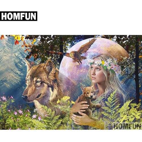 HOMFUN Full Square/Round Drill 5D DIY Diamond Painting "Moonlight Wolf" 3D Embroidery Cross Stitch 5D Home Decor A00735