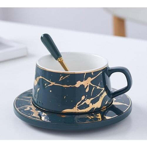 Ceramic Coffee Cup Saucer Set Luxury Flower Tea Cup With Gold Embossed Light Luxury Exquisite Afternoon Tea Cup Coffee Mug