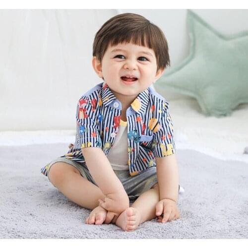 Bullpiano Toddler Boy Summer Clothes Set Gentleman Style Kids Lovely Shirt Pants Boys Set Cartoon Shirt Shorts Suit