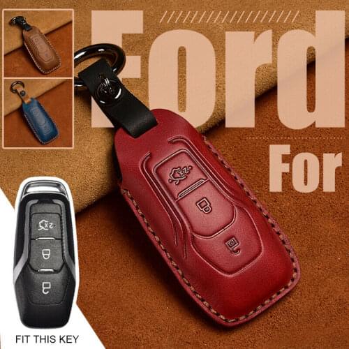 Leather 3 Buttons Smart Key Case Cover Shell Holder For Ford Mondeo 2014-2018 Edge F-150 Explorer Ranger Fusion Focus Taurus