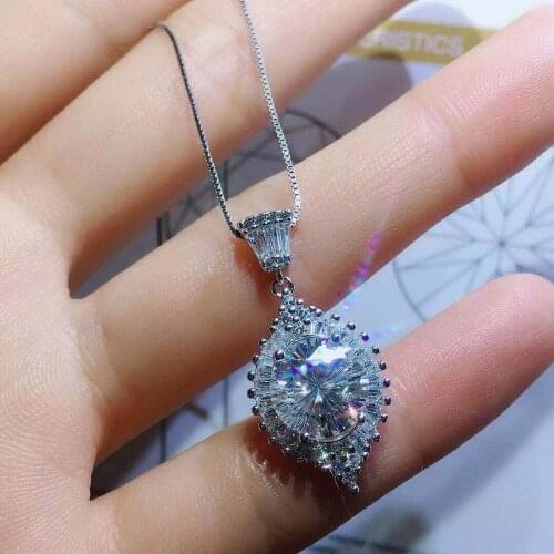 Fashion Luxury Jewelry Inlay Dazzling AAA Crystal Big Zircon Teardrop Pendant Necklace For Women Wedding Engagement Charm Chain