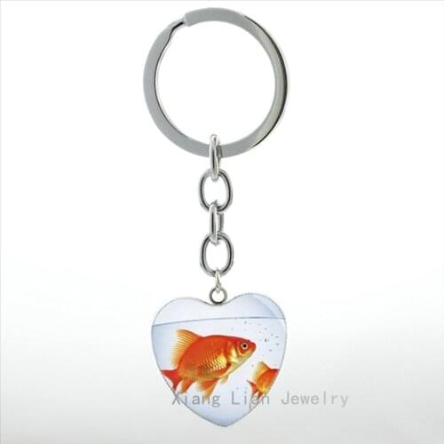 Fashion Ryukin Goldfish heart pendant keychain women cartoon Mermaid Starfish Coral Reef Underwater world key chain ring HP360