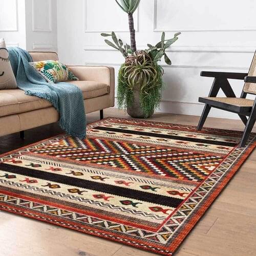Fashion Moroccan Square Geometric Ethnic Style Red Brown Living Room Bedroom Bedside Carpet Floor Mats