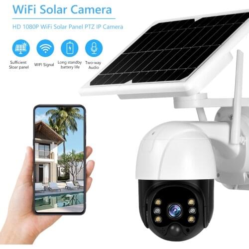 Solar Security Camera Outdoor, 3MP Wireless WiFi Home Security Camera PTZ Battery Solar Powered Camera with Color Night Vision