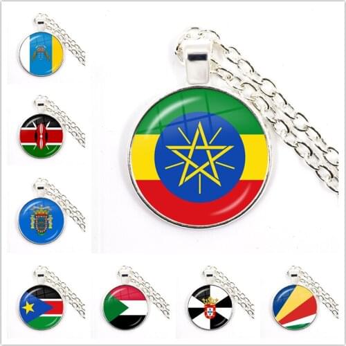 Ethiopia Islas Canarias Kenya Sudan Madeira Melilla South Sudan Ceuta Seychelles National Flag Glass Cabochon Pendant Necklace