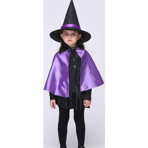 Boy Girl Kids Children Halloween Costumes Witch purple Wizard Cloak Gown Robe and Hat Cosplay for Children Boys Girls