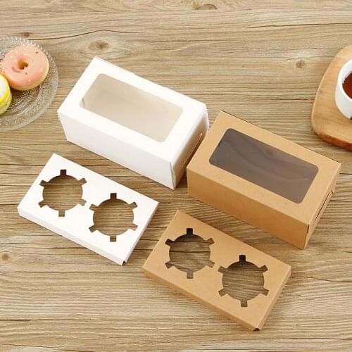 Gift Boxes 2-6 Cups Kraft Paper Packaging With PVC Clear Window Candy Chocolate Cookies Cake Boxes Wedding Birthday Party Supply