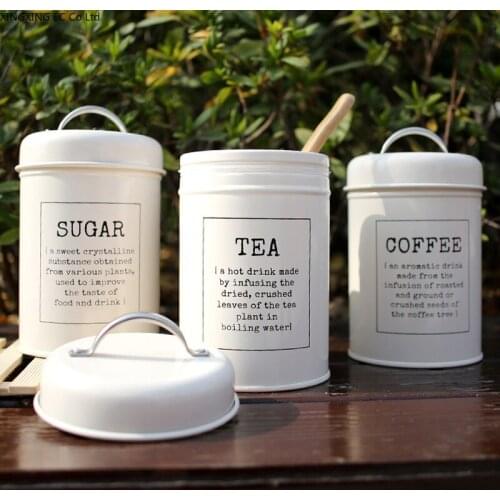 Retro Household Sealed Tank Storage Tank White Round Metal Candy Jar Grain Separator European Style Kitchen Storage Supplies