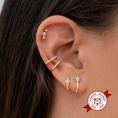 Perforated 925 Silver Ear Needle Exquisite Cz 3 Star Constellation Stud Earrings Zircon Fashion Female Charm Fashion Jewelry