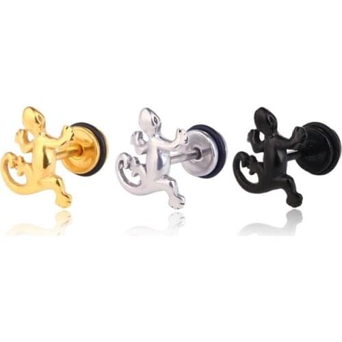 KOFSAC Mens Hip Hop Personality Titanium Steel Earrings For Women Party Vintage Hypoallergenic Lucky Gecko Earring Jewelry Gift