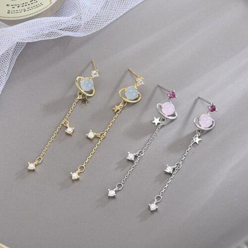 Fashion Trendy Real 925 Sterling SIlver Drop Earrings For Women Statement Korean Planet Cubic Zircon Stone Earring Jewelry