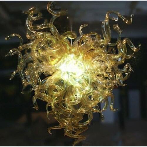 Hot Sale Amber Color Hear Shape Handmade Blown Glass Art Chandelier Lighting Warm Light LED Chandeliers