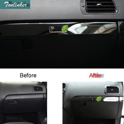 Tonlinker Interior Gloves box above Cover stickers For Volkswagen POLO 2011-16 Car styling 2 PCS Stainless Steel cover stickers