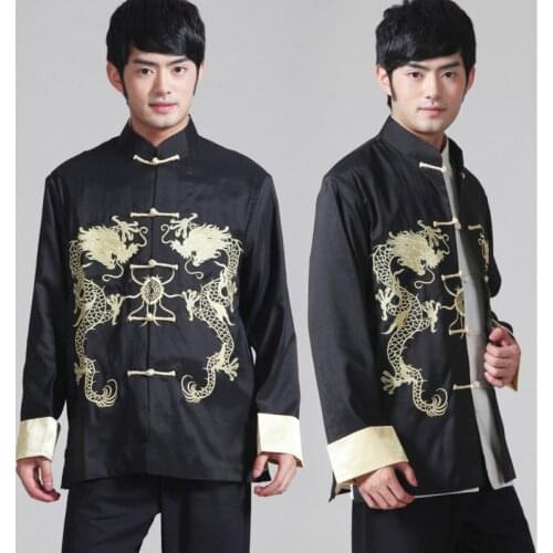 Traditional Chinese Clothing For Mens Long Sleeve Tang Suit Embroidery Dragon Jacket Tops New Year Shirt Top Kung Fu Clothes