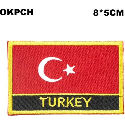 Turkey Square Shape Flag Iron on patches Orzen embroidery patch custom Stickers PT0075-R