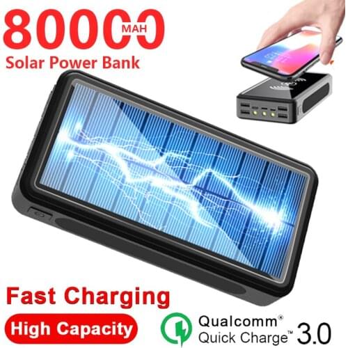80000mAh Solar Power Bank Wireless Fast Charger with High Capacity Portable External Battery for Xiaomi Samsung IPhone