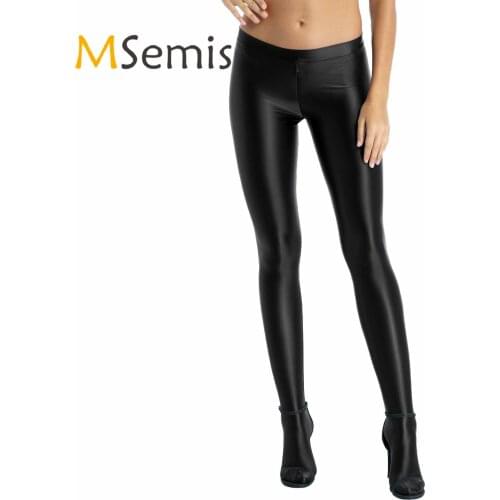 Womens Body Building Yoag Pants Glossy Stretchy Pantyhose Solid Color Zipper Crotch Mid Waist Leggings for Sport Workout Yoga