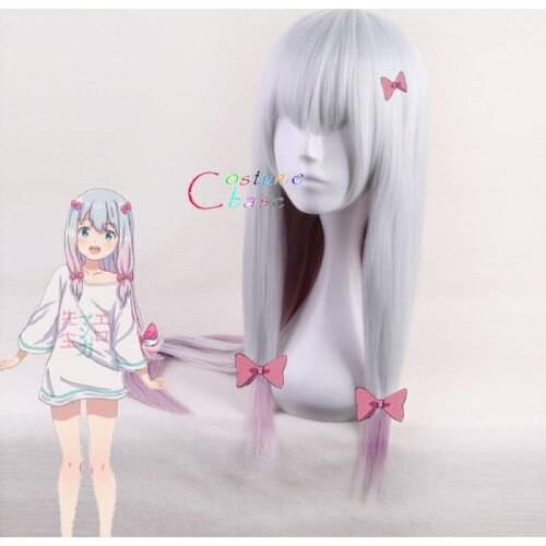 Anime Eromanga Sensei Izumi Sagiri Cosplay Wig Gradient Wigs with Bow Ties Role Play Hair+ Free Wig Cap