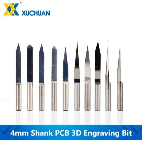 10pcs Carbide Engraving Bits Set 4mm Shank PCB Engraving Cutters Flat Bottom Engraving Bits CNC Carbide Router Bit