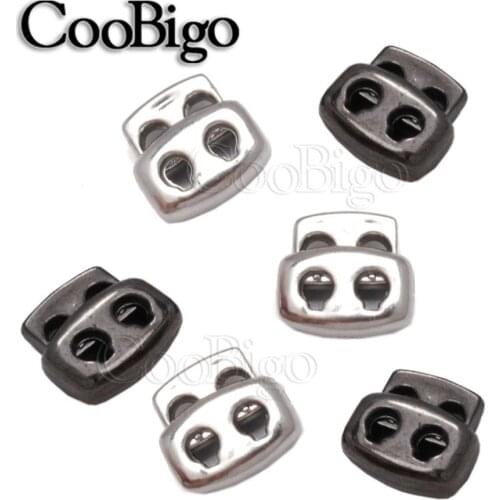 100pcs Black / Silver 3.5mm Hole Plastic Bean Cord Lock Stopper Toggle Clip Apparel Shoelace Sportswear Parts Accessories