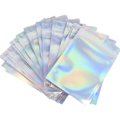 20pcs Iridescent Zip Lock Bags Pouches Cosmetic Plastic Laser Holographic Makeup Storage Bag Hologram Zipper Bags Gift Packaging