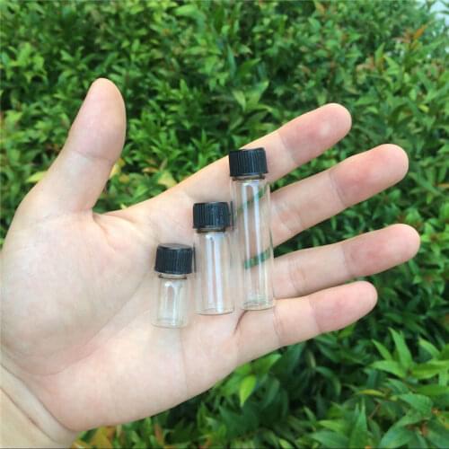 Clear Glass Jars Black Plastic Cap 2ml 4ml 6ml Vitreous Diameter 16mm Mini Hyaline Bottle Crafts Decorations Perfume Vial 24Pcs