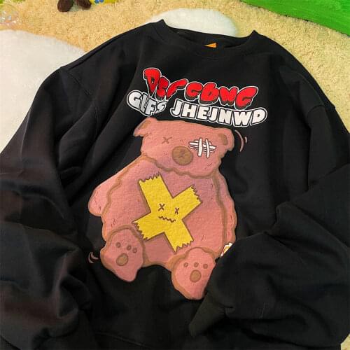 American Hip Hop Funny Bear Letter Printing Sweatshirt Women Long Sleeve Tops 2021 Autumn New Korean Fashion Clothes for Teens