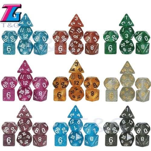 Assorted Colorful Glitter Dice Set D4,D6,D8,D10,D10%,D12,D20 Gambling Games Table Dnd Rpg TRPG Board Game 7PC/LOT