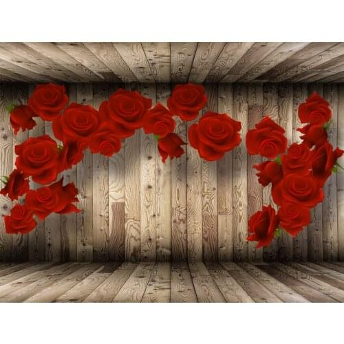 Free shipping wooden rose wall photography backdrops vinyl digital cloth for baby children wedding photo studio background t22