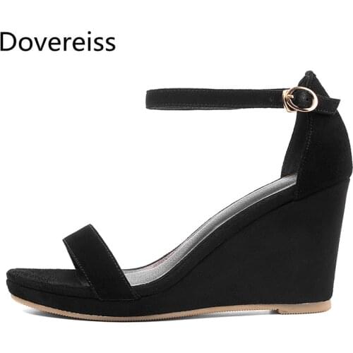 Summer Women Wedges Sandals Fashion Sexy New Pure Color Genuine Leather Blue Buckle Suede Party Shoes Wedges Consice