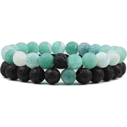 Couple Bracelet Natural 8MM Black Lava Weathered Stone Women Elastic Onyx Beaded Bracelets Bangles Men Bileklik Distance Jewelry