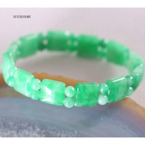 Bangle Natural Stone Square Round Beads Stretch Bracelet Green Jad Handmade Jewelry Gift For Women 7" 1Pcs H454