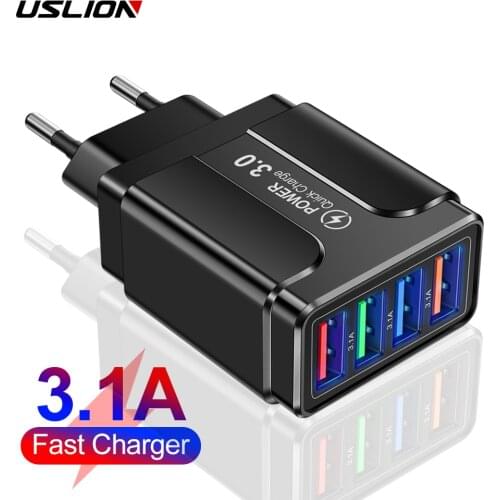 Fast Wall Chargers 4 Port EU/US/UK Plug USB Charger 3.1A Quik Charge 3.0 Mobile Phone Charger For iPhone 12 11 Samsung Xiaomi
