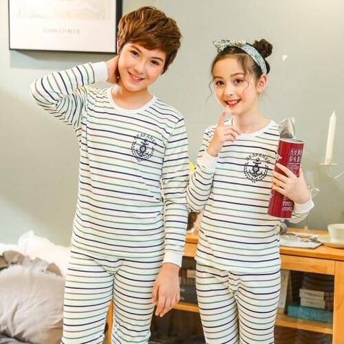 Junior pajamas childrens autumn clothes and long trousers middle school students' pure cotton pajamas for teen girls and boy