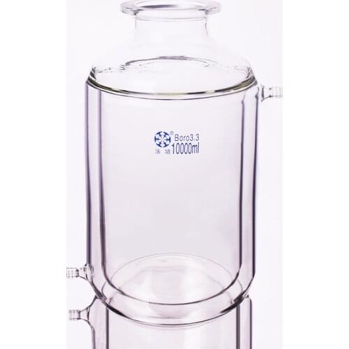 Double-layer cylindrical flat bottom open reactor bottle,Capacity 10000ml,150mm flange outer diameter,Reaction flask