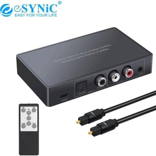 ESYNiC DAC Digital To Analog Audio Converter Adapter With IR Remote Control Coaxial Toslink To Analog Stereo L/R RCA 3.5mm Audio