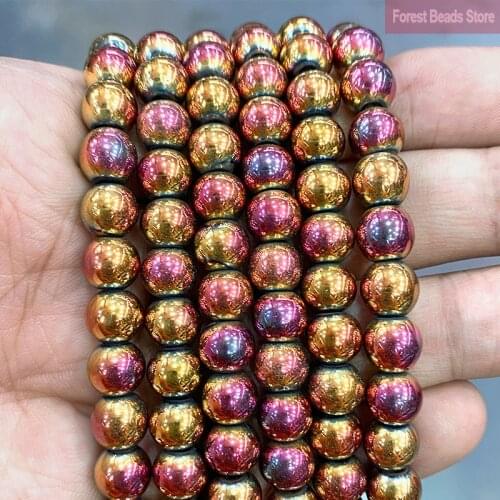 Smooth Golden Pink Plated Hematite Natural Stone Loose Beads for Jewelry Making DIY Bracelet Accessories 2/3/4/6/8/10/12mm 15"