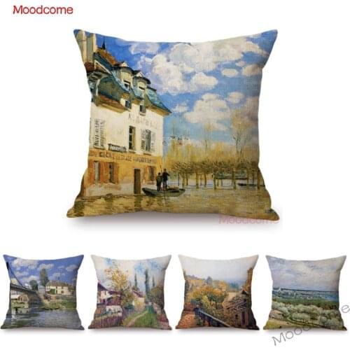 Impressionism Master Alfred Sisley Famous Oil Painting Country Landscape Scenery Art Decorative Pillow Case Linen Cushion Cover