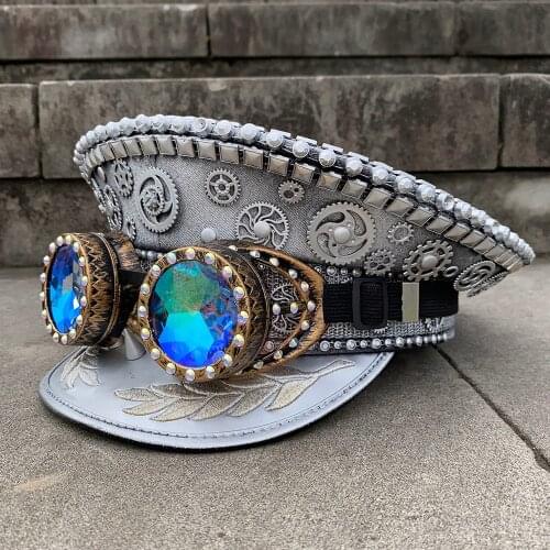 Handmade 6Stlye Military Hats Steampunk Hat Germany Officer Army Hat Punk Police Cap Cosplay Halloween Hat With Punk Glasses