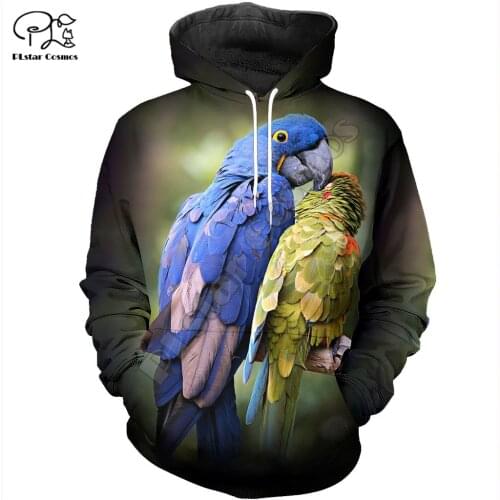 PLstar Cosmos Colorful Parrot 3D Printed Hoodies Casual Men/Women Zipper Hooded Funny Animal Unisex Brand Streetwear Apparel P33